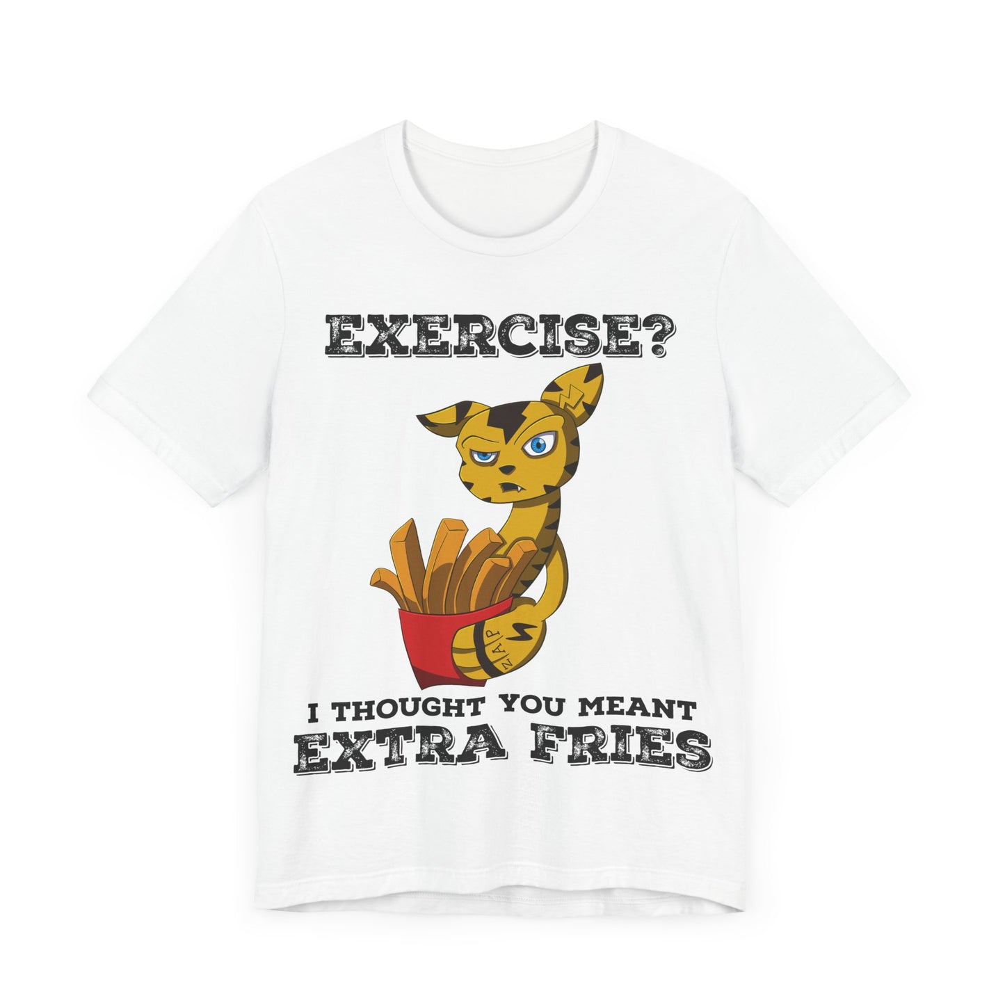 “Exercise? Thought You Meant Extra Fries!” T-Shirt – Featuring Switchit from Monix
