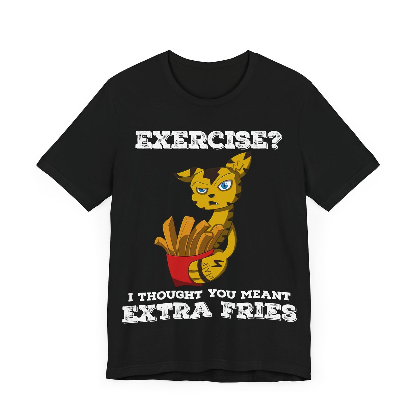 “Exercise? Thought You Meant Extra Fries!” T-Shirt – Featuring Switchit from Monix